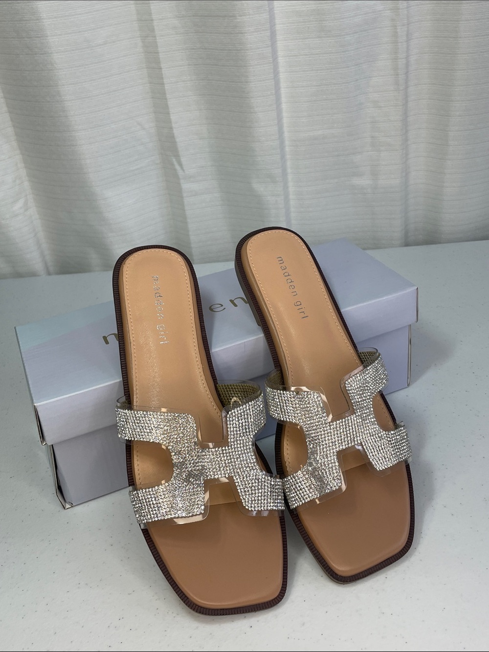 Madden Girl Silver Crystal Slide Sandals